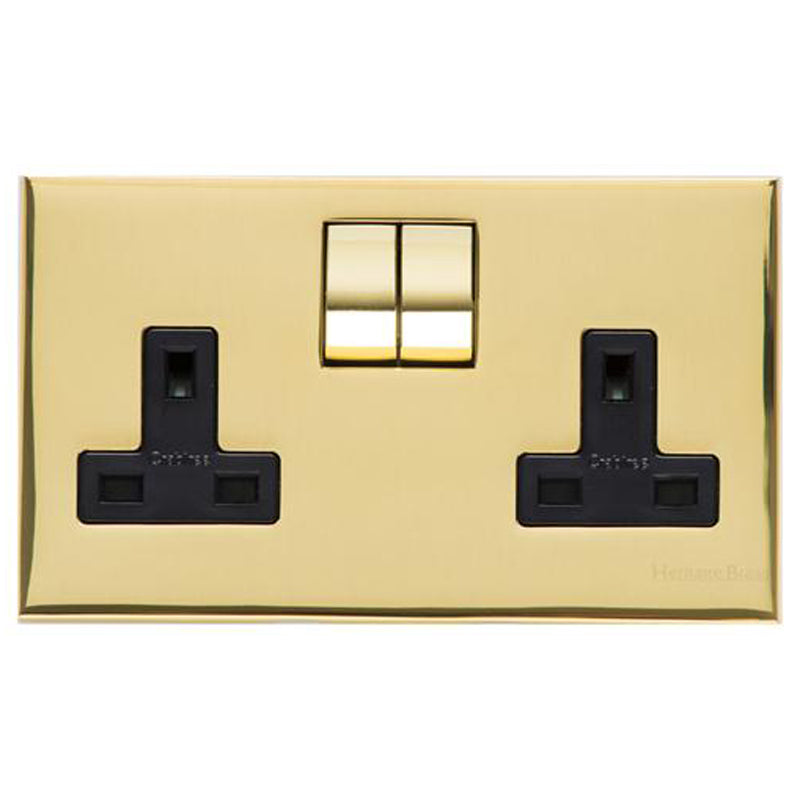 WINCHESTER 01 2G 13A SOCKET, 148x088mm POLISHED BRASS/BLACK by M MARCUS LTD