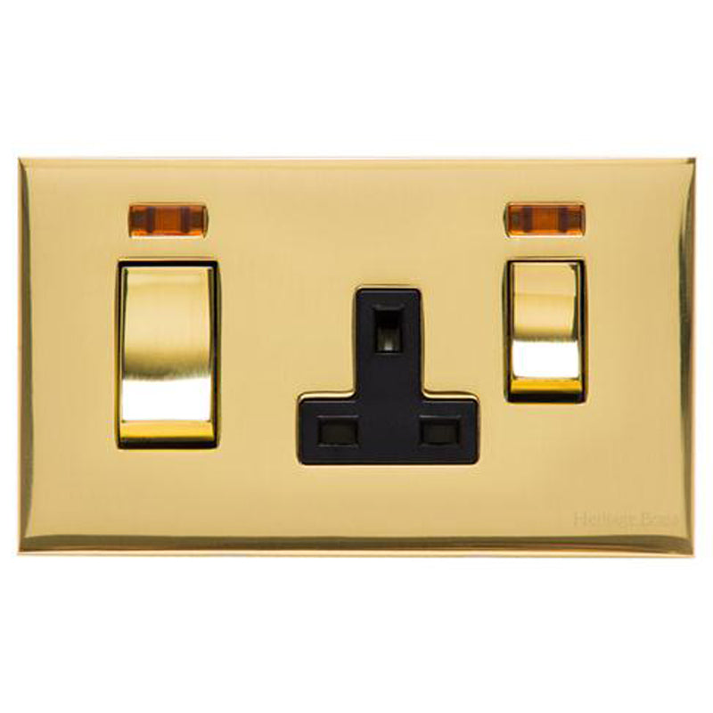 WINCHESTER 01 13A SOCKET+45A COOKER SWITCH, 148x088mm POLISHED BRASS/BLACK by M MARCUS LTD