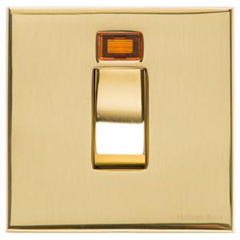 WINCHESTER 01 45A DP SWITCH WITH NEON SINGLE PLATE, 088x088mm POLISHED BRASS by M MARCUS LTD