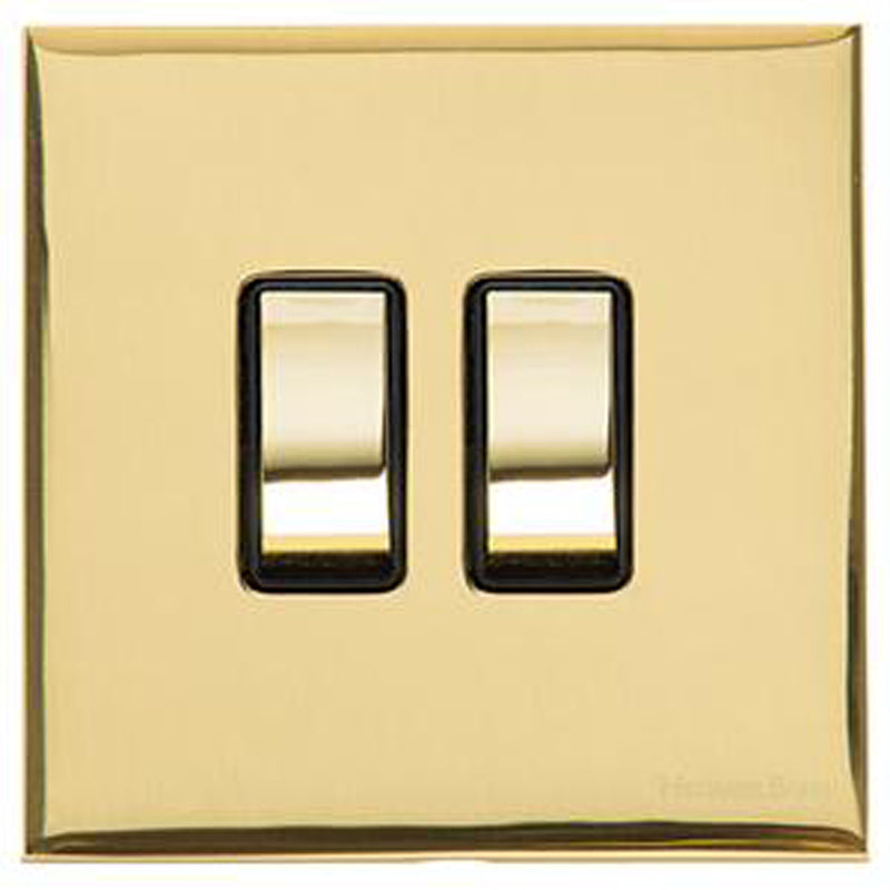 WINCHESTER 01 2G 2W ROCKER SWITCH, 088x088mm POLISHED BRASS/BLACK by M MARCUS LTD