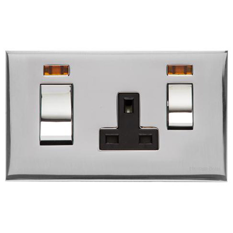 WINCHESTER 02 13A SOCKET+45A COOKER SWITCH, 148x088mm POLISHED CHROME/BLACK by M MARCUS LTD