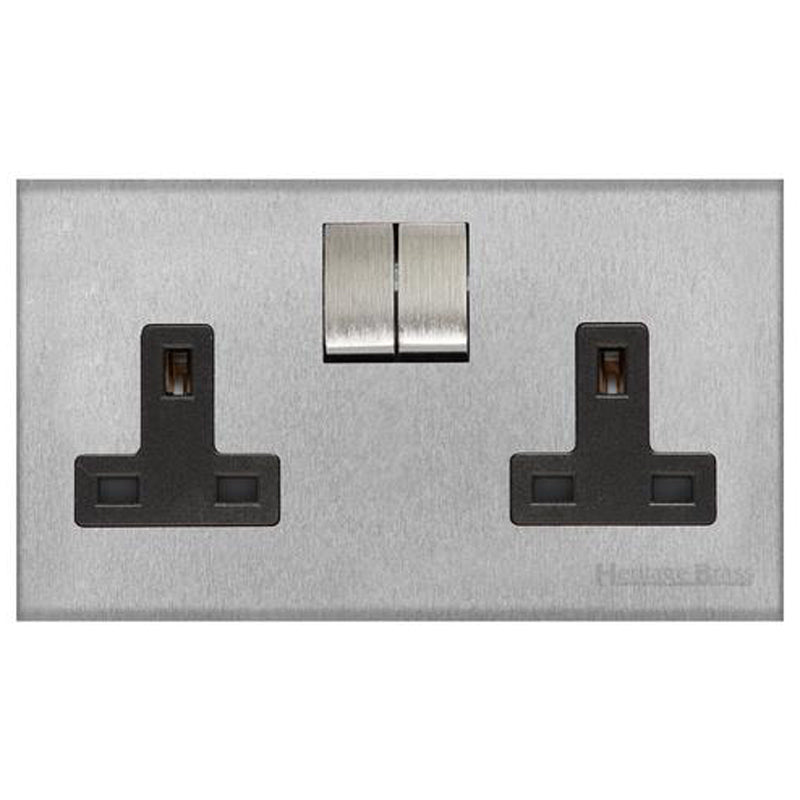 WINCHESTER 03 2G 13A SOCKET, 148x088mm SATIN CHROME/BLACK by M MARCUS LTD