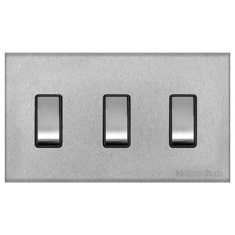 WINCHESTER 03 3G 2W ROCKER SWITCH TWIN PLATE, 148x088mm SATIN CHROME/BLACK by M MARCUS LTD