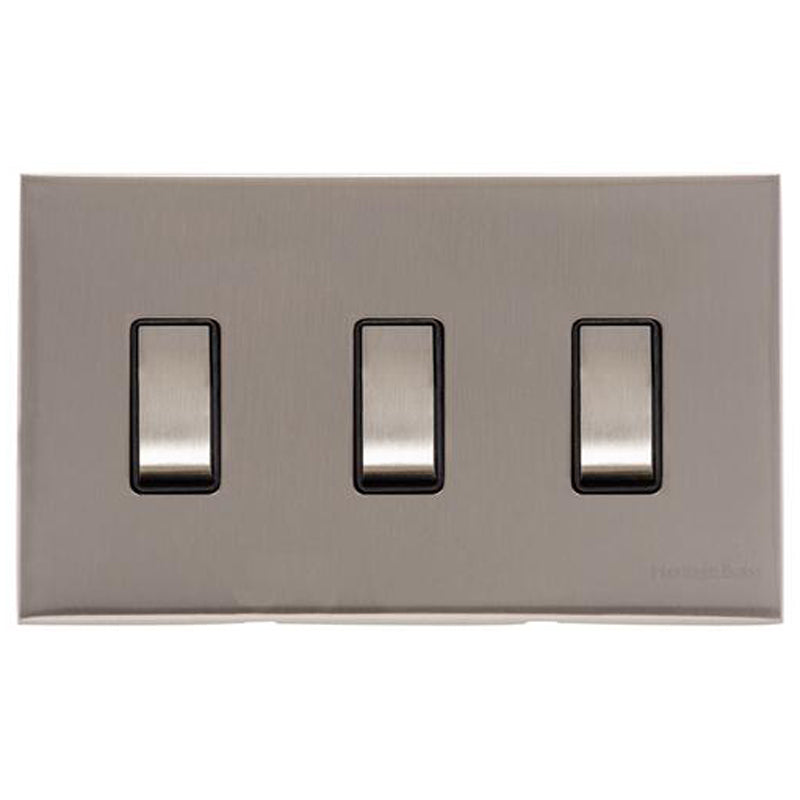 WINCHESTER 05 3G 2W ROCKER SWITCH TWIN PLATE, 148x088mm SATIN NICKEL/BLACK by M MARCUS LTD