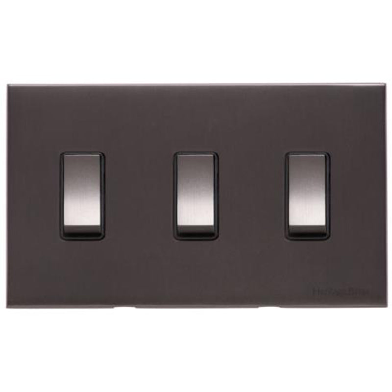 WINCHESTER 09 3G 2W ROCKER SWITCH TWIN PLATE, 148x088mm MATT BRONZE/BLACK by M MARCUS LTD