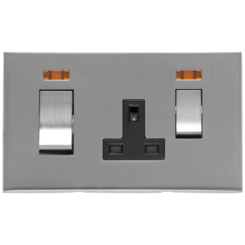 WINCHESTER 35 13A SOCKET+45A COOKER SWITCH, 148x088mm SATIN CHROME/BLACK by M MARCUS LTD