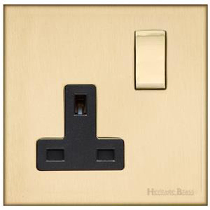 WINCHESTER 44 1G 13A SOCKET, 088x088mm SATIN BRASS/BLACK by M MARCUS LTD