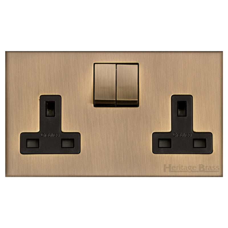 WINCHESTER 91 2G 13A TWIN SOCKET, 148x088mm ANTIQUE BRASS/BLACK by M MARCUS LTD