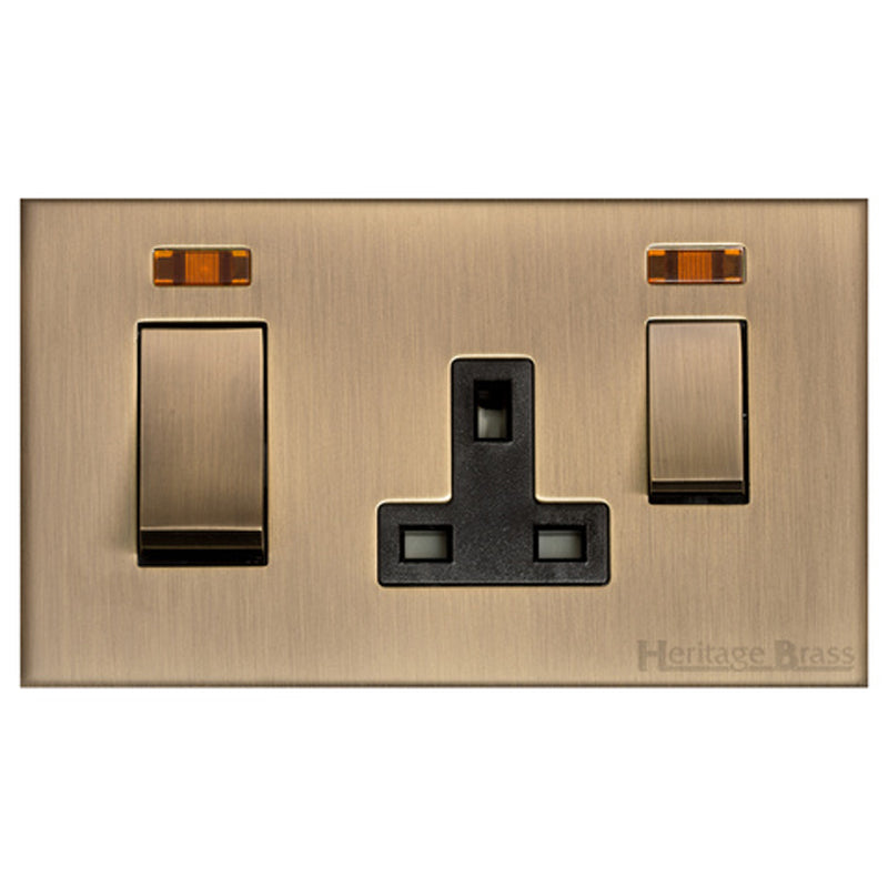 WINCHESTER 91 13A SOCKET+45A COOKER SWITCH, 148x088mm ANTIQUE BRASS/BLACK by M MARCUS LTD