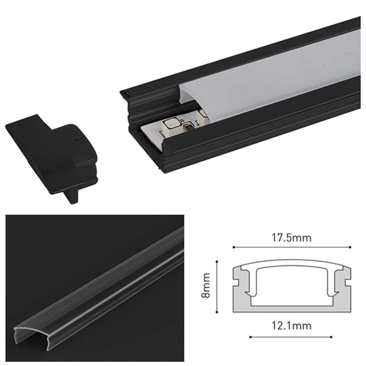 JR LED PROF SET 2500x24.8x7 BLK/CLR by LEYTON LIGHTING
