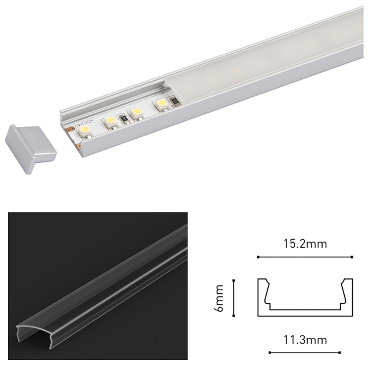 US LED PROF SET 2000x15.2x6 ALU/CLR by LEYTON LIGHTING