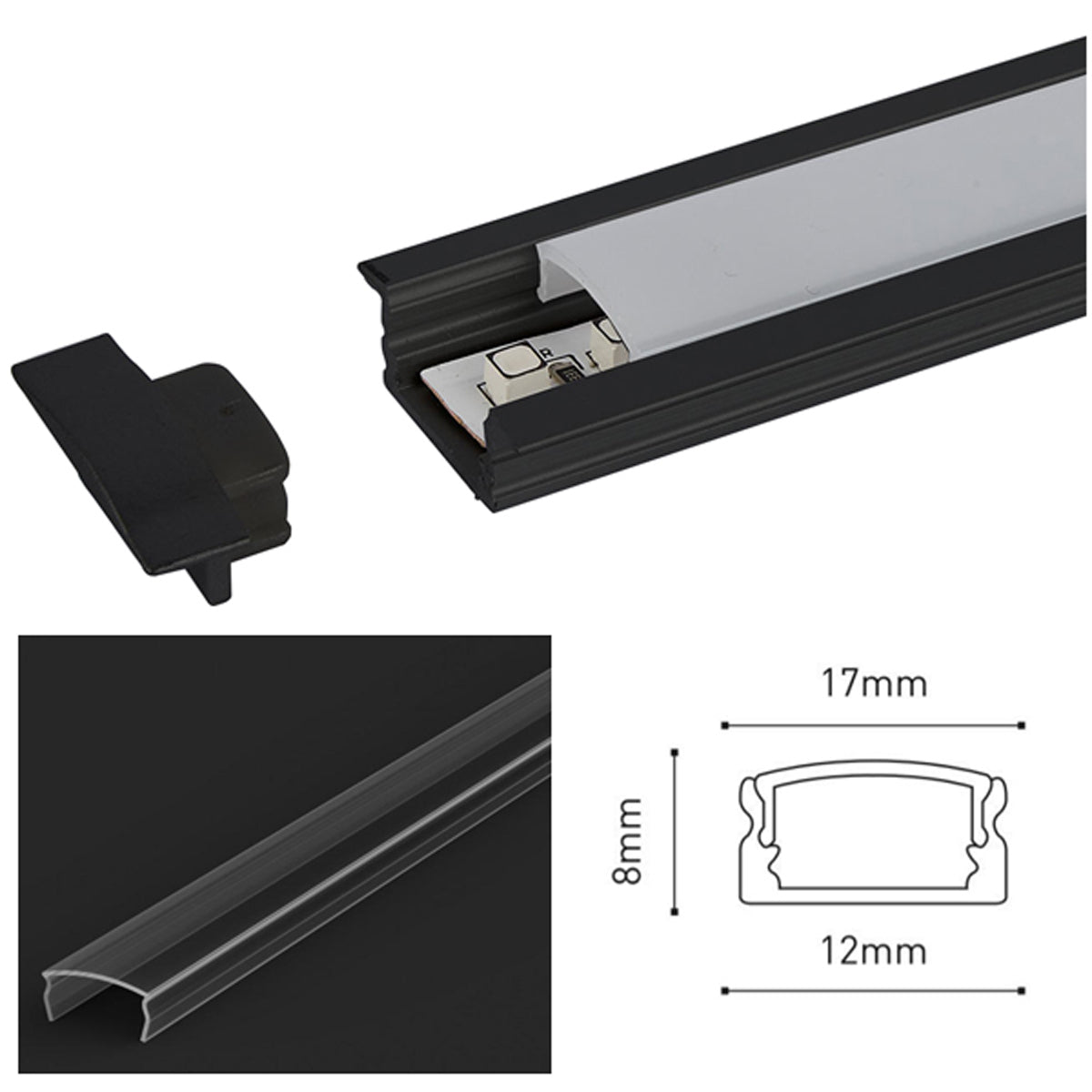 JS LED PROFILE SET 2500x17x8 BLK/CLR by LEYTON LIGHTING