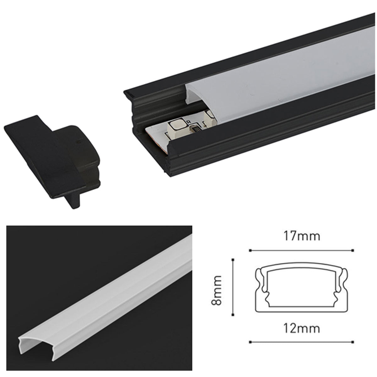 JS LED PROFILE SET 2500x17x8 BLK/OPL by LEYTON LIGHTING