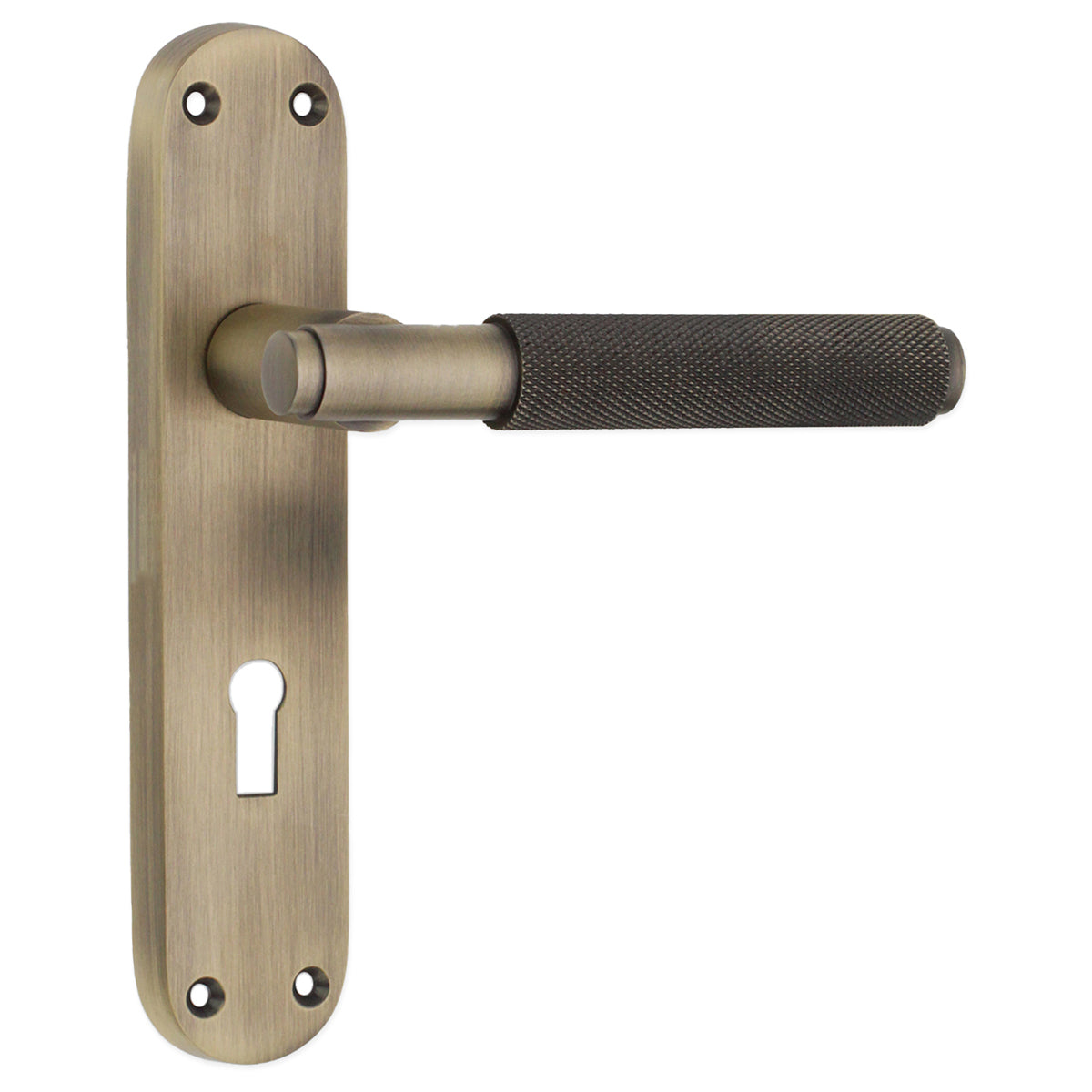 CONNAUGHT KNURLED LEVER ON BACKPLATE LOCK 185x52x115 MAN by Spira Brass