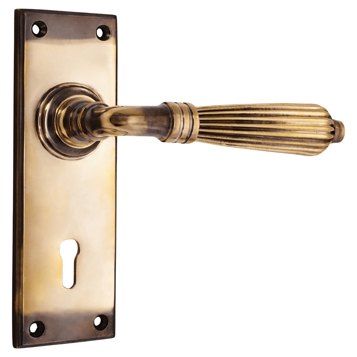 REGENCY LEVER ON BACKPLATE LOCK 65x150x120 AGBR by Spira Brass