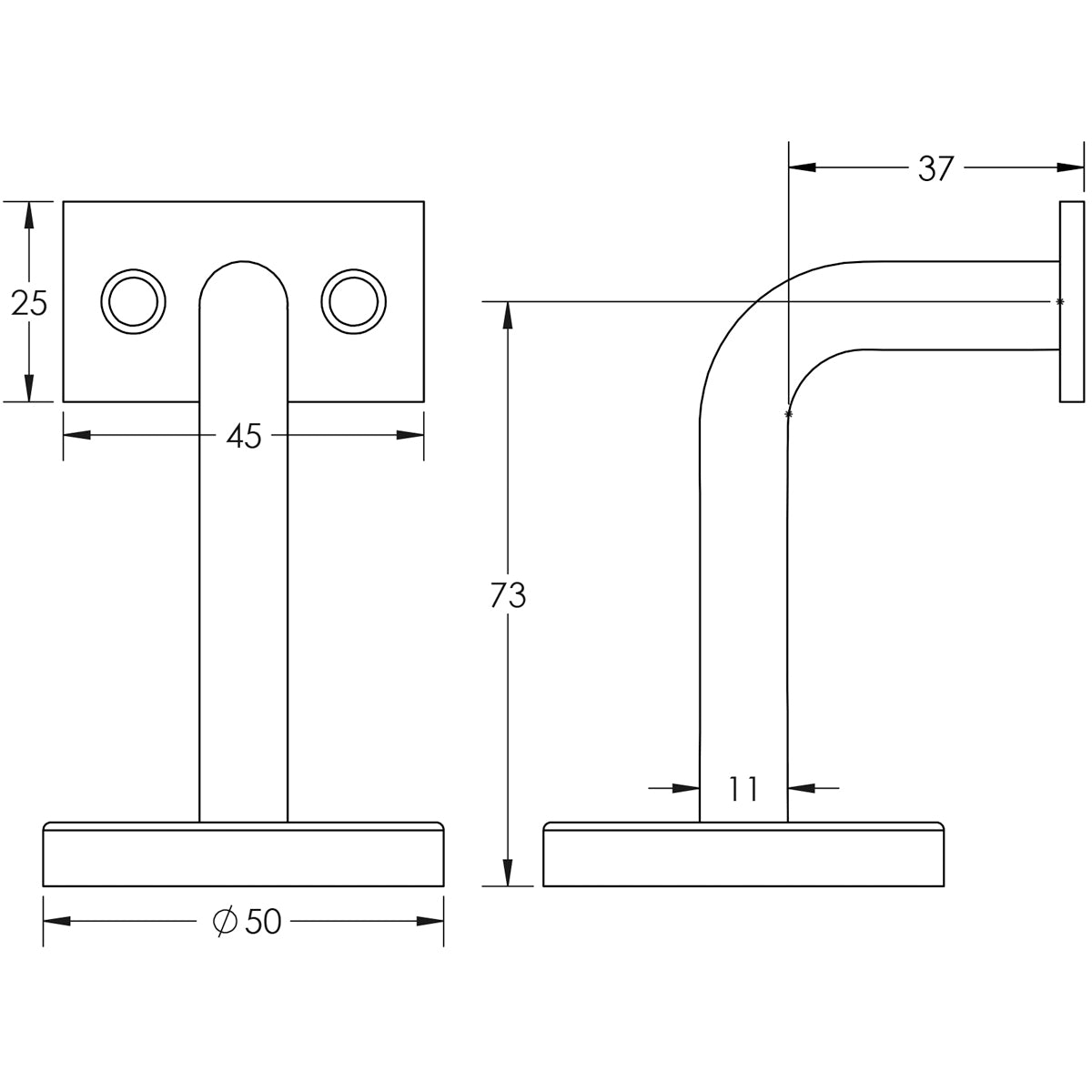HANDRAIL BRACKET D50x75x45 SSS JSS85H