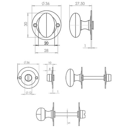 JEDO BATHROOM DEADBOLT TURN+RELEASE D36x28 SCP JV2672SC