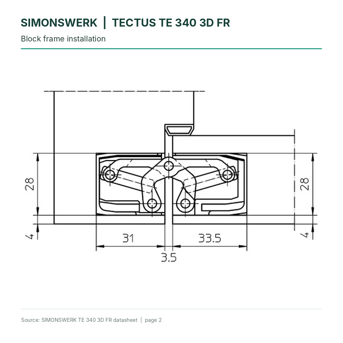 SIMONSWERK TECTUS TE340 3D FR - Block-frame installation technical diagram | Hart Wholesale