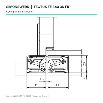SIMONSWERK TECTUS TE340 3D FR - Casing-frame installation technical diagram | Hart Wholesale
