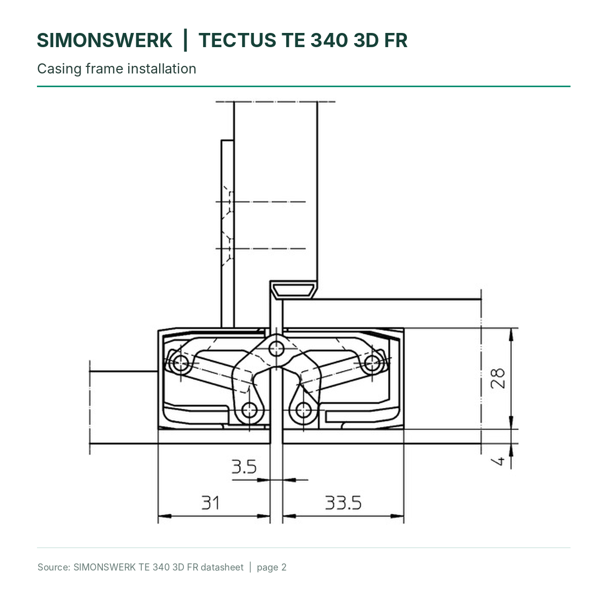 SIMONSWERK TECTUS TE340 3D FR - Casing-frame installation technical diagram | Hart Wholesale
