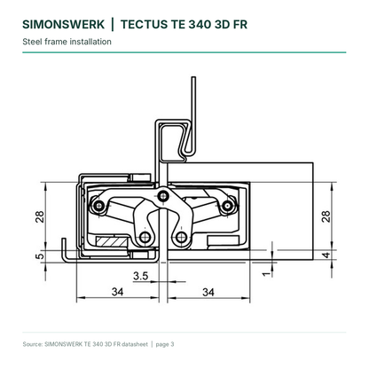 SIMONSWERK TECTUS TE340 3D FR - Steel-frame installation technical diagram | Hart Wholesale