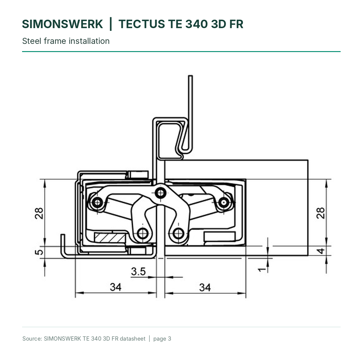 SIMONSWERK TECTUS TE340 3D FR - Steel-frame installation technical diagram | Hart Wholesale