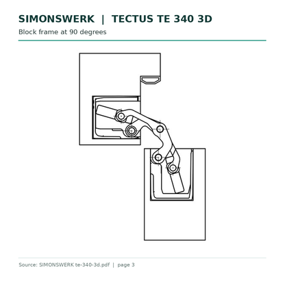 SIMONSWERK TECTUS TE340 block-frame installation, 90 degrees drawing