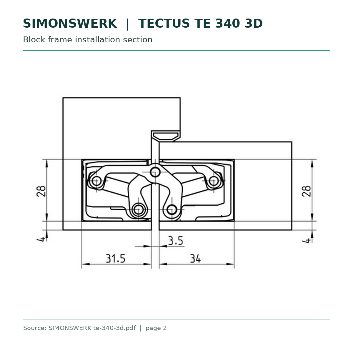 SIMONSWERK TECTUS TE 340 3D block frame installation section technical drawing