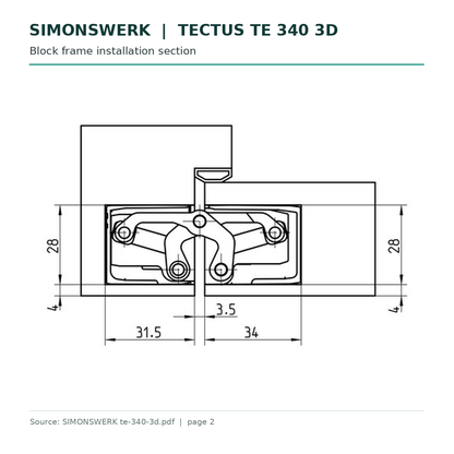 SIMONSWERK TECTUS TE 340 3D block frame installation section technical drawing