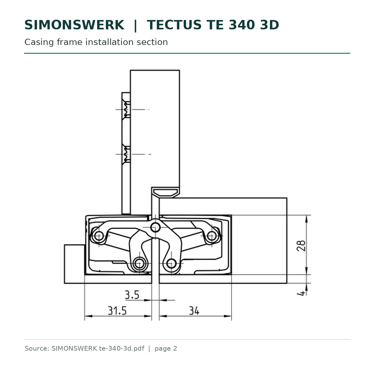 SIMONSWERK TECTUS TE 340 3D casing frame installation section technical drawing