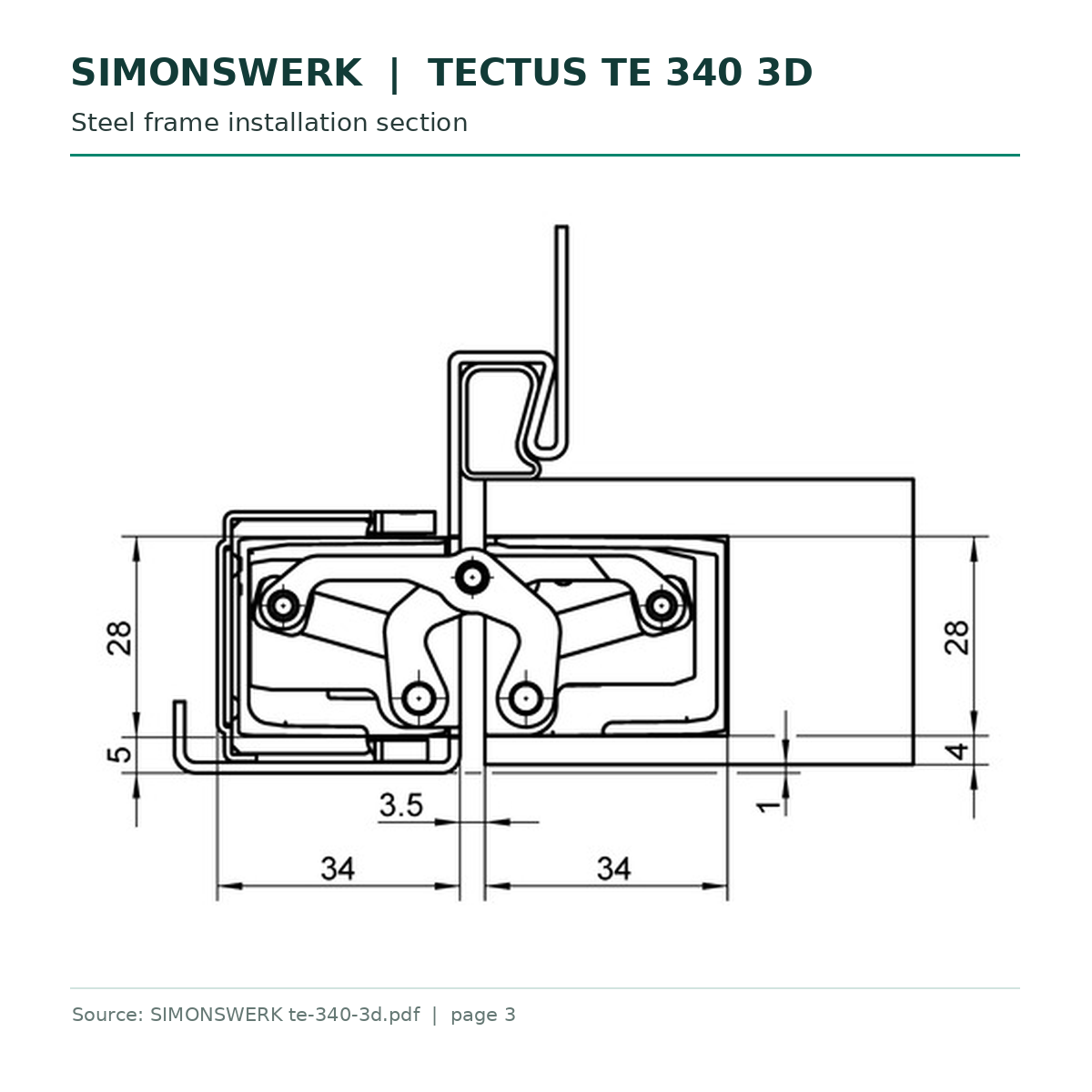 SIMONSWERK TECTUS TE340 steel-frame installation section drawing