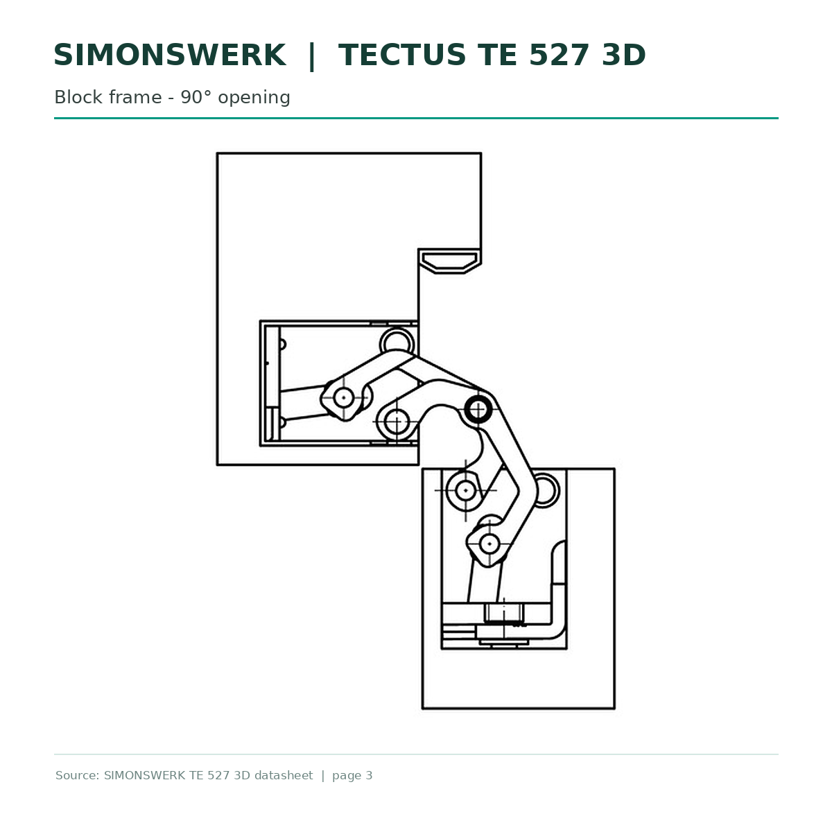 SIMONSWERK TECTUS TE527 3D concealed hinge - block-frame opening at 90 degrees technical drawing | Hart Wholesale