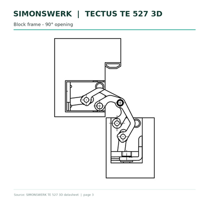 SIMONSWERK TECTUS TE527 3D concealed hinge - block-frame opening at 90 degrees technical drawing | Hart Wholesale