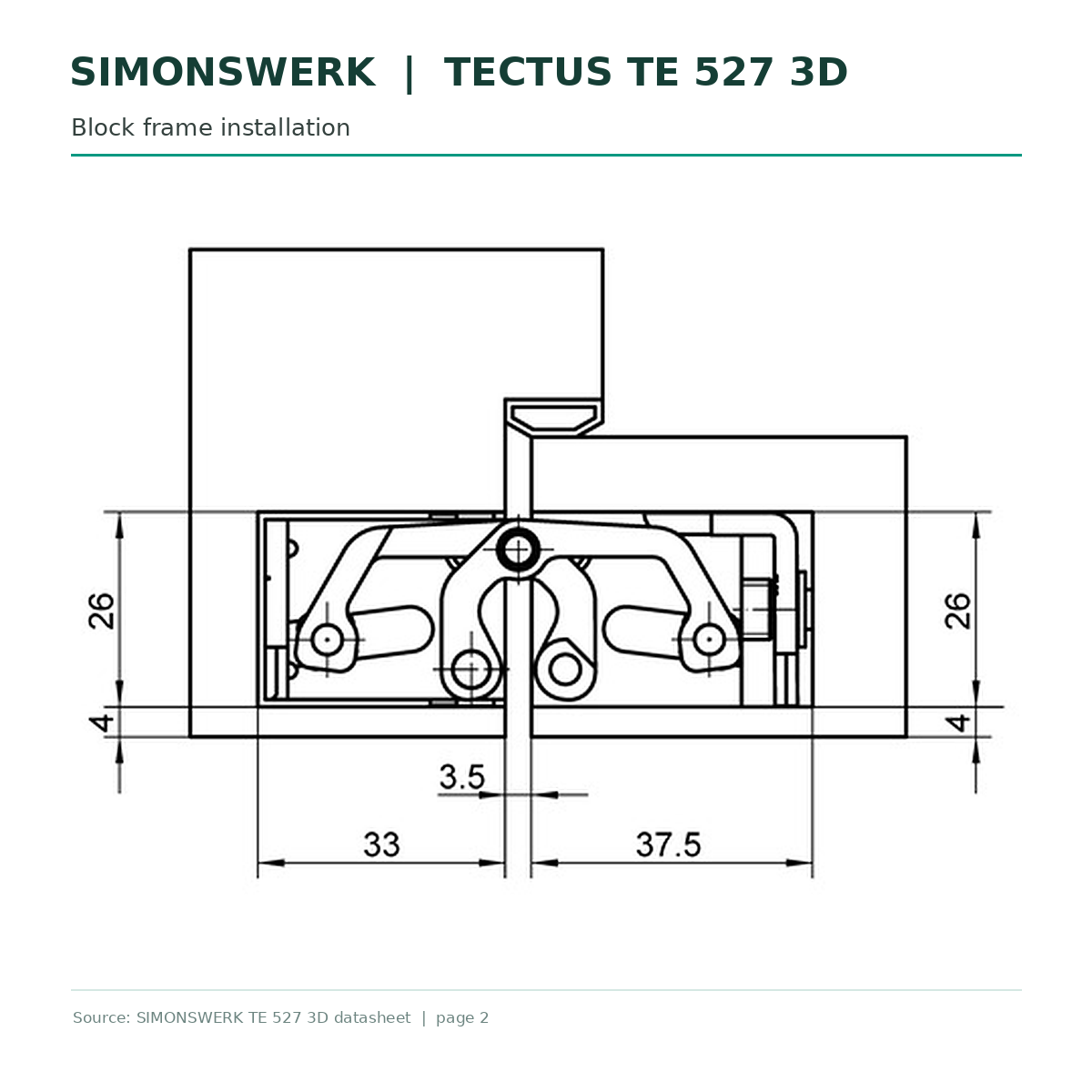 SIMONSWERK TECTUS TE527 3D concealed hinge - block-frame installation section technical drawing | Hart Wholesale