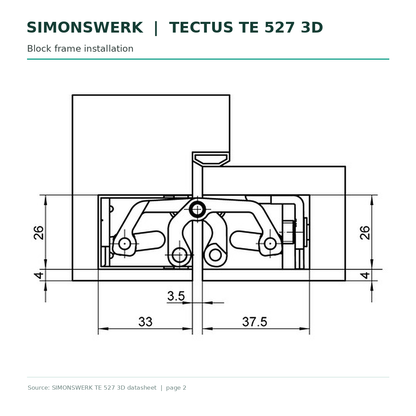 SIMONSWERK TECTUS TE527 3D concealed hinge - block-frame installation section technical drawing | Hart Wholesale