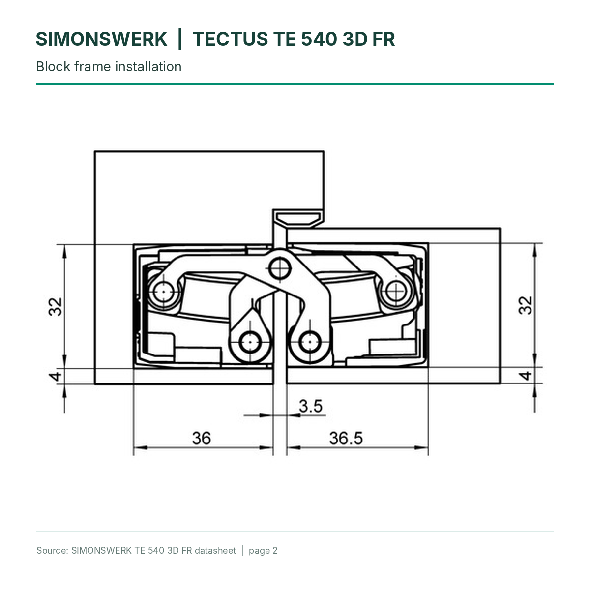 SIMONSWERK TECTUS TE540 3D FR - Block-frame installation technical diagram | Hart Wholesale