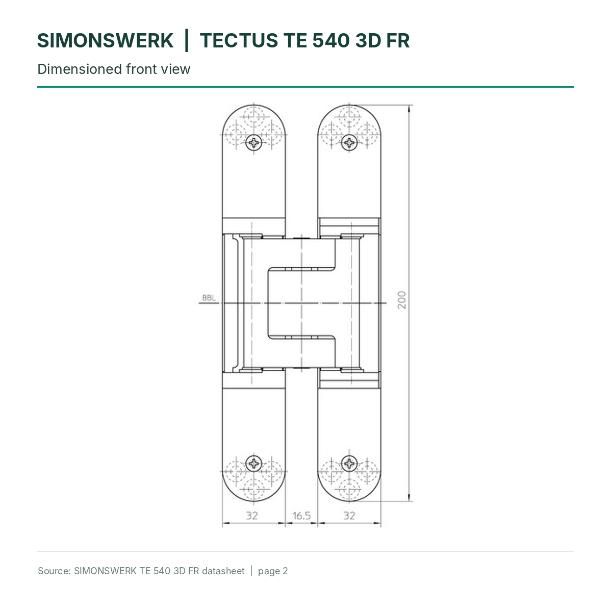 SIMONSWERK TECTUS TE540 3D FR - Front-view dimensions technical diagram | Hart Wholesale