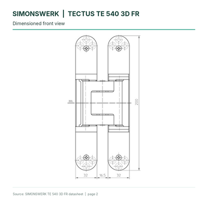 SIMONSWERK TECTUS TE540 3D FR - Front-view dimensions technical diagram | Hart Wholesale