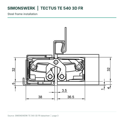 SIMONSWERK TECTUS TE540 3D FR - Steel-frame installation technical diagram | Hart Wholesale