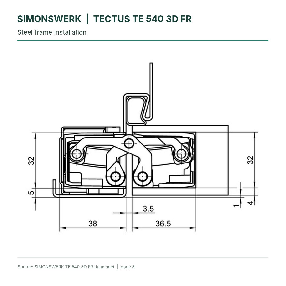 SIMONSWERK TECTUS TE540 3D FR - Steel-frame installation technical diagram | Hart Wholesale