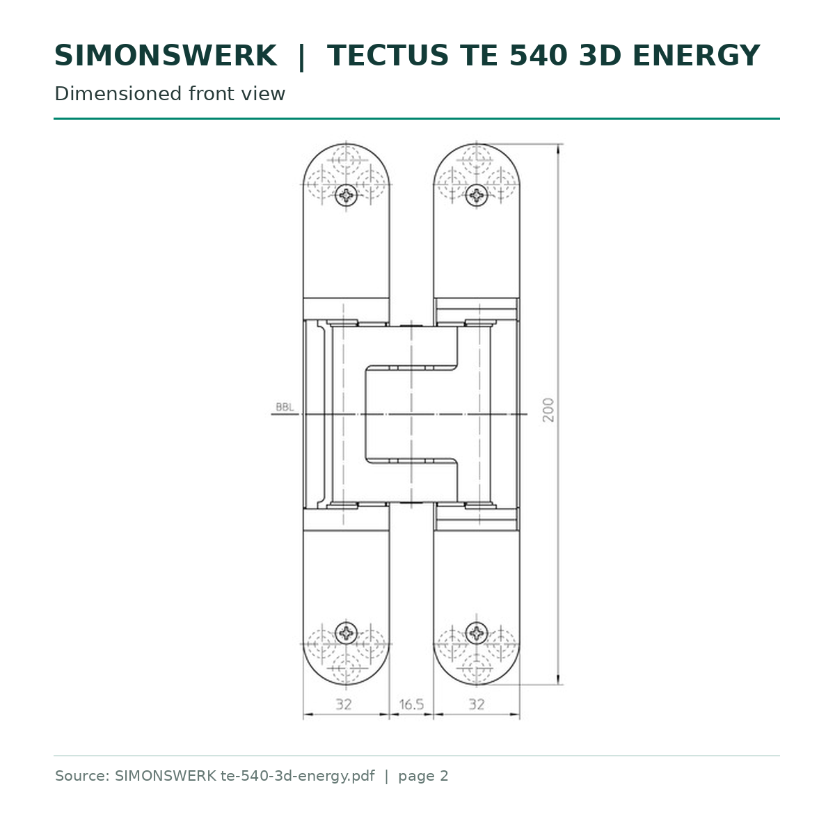 SIMONSWERK TECTUS TE 540 3D Energy dimensioned front view technical drawing
