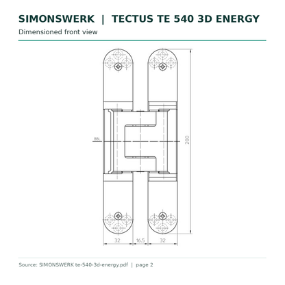 SIMONSWERK TECTUS TE 540 3D Energy dimensioned front view technical drawing