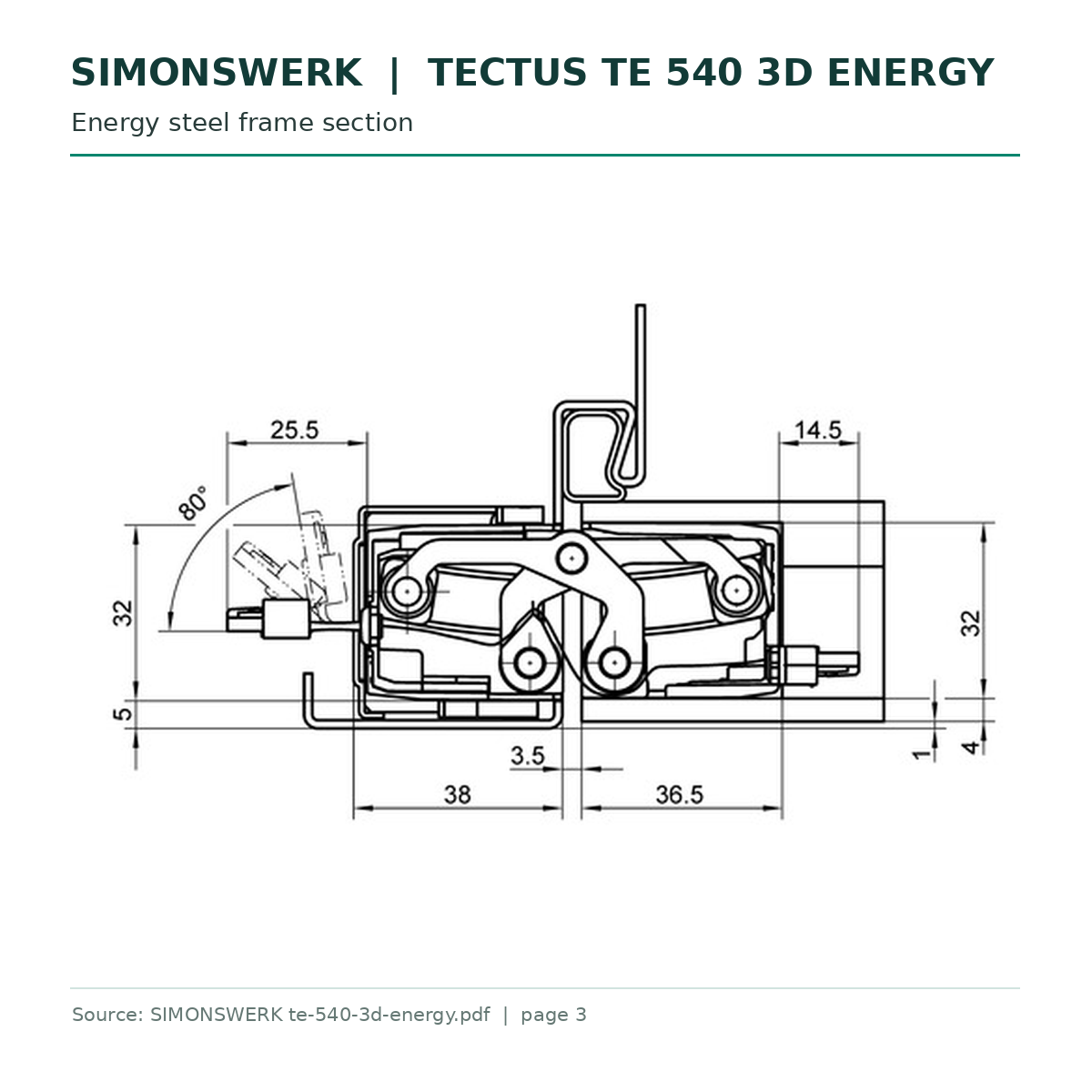 SIMONSWERK TECTUS TE540 ENERGY energy steel-frame installation section drawing