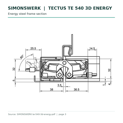 SIMONSWERK TECTUS TE540 ENERGY energy steel-frame installation section drawing