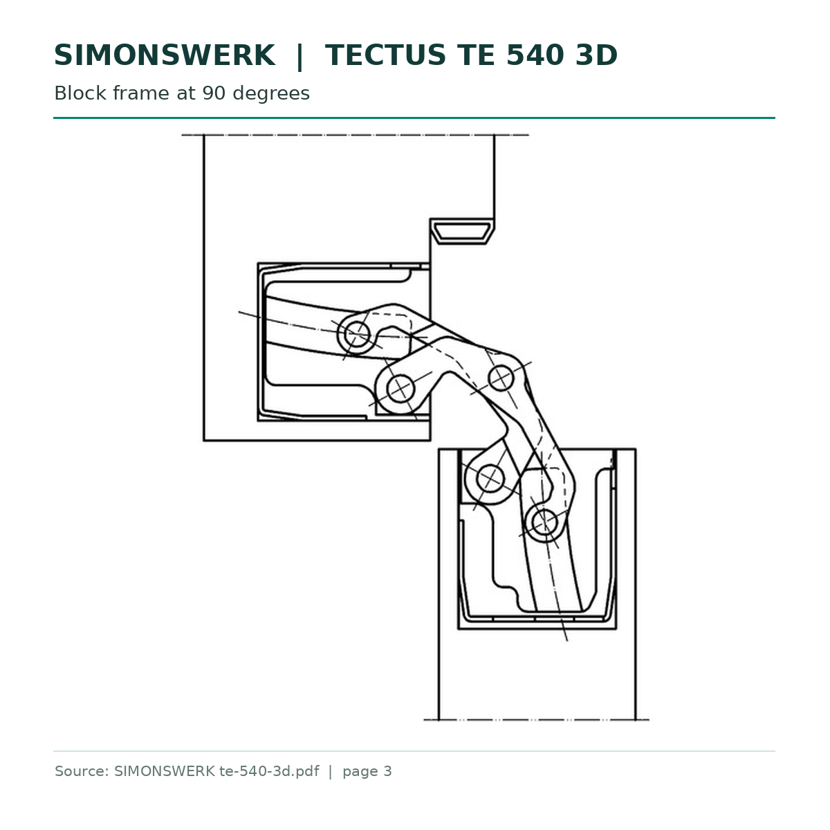SIMONSWERK TECTUS TE540 block-frame installation, 90 degrees drawing