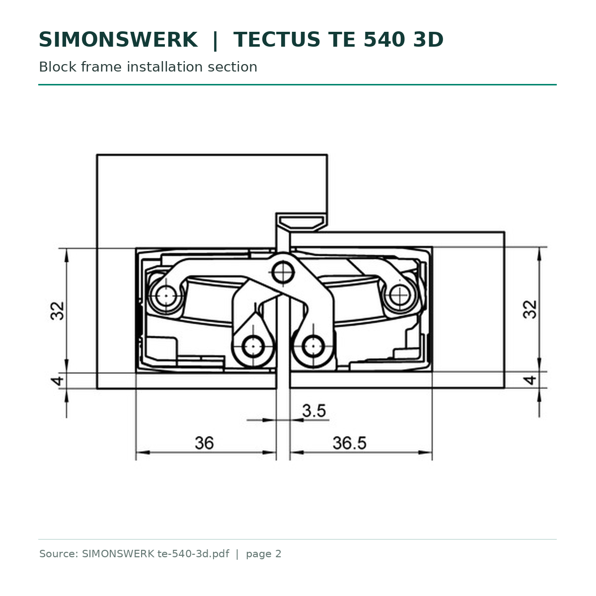 SIMONSWERK TECTUS TE 540 3D block frame installation section technical drawing