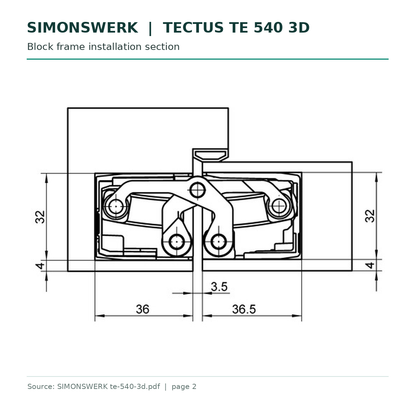 SIMONSWERK TECTUS TE 540 3D block frame installation section technical drawing