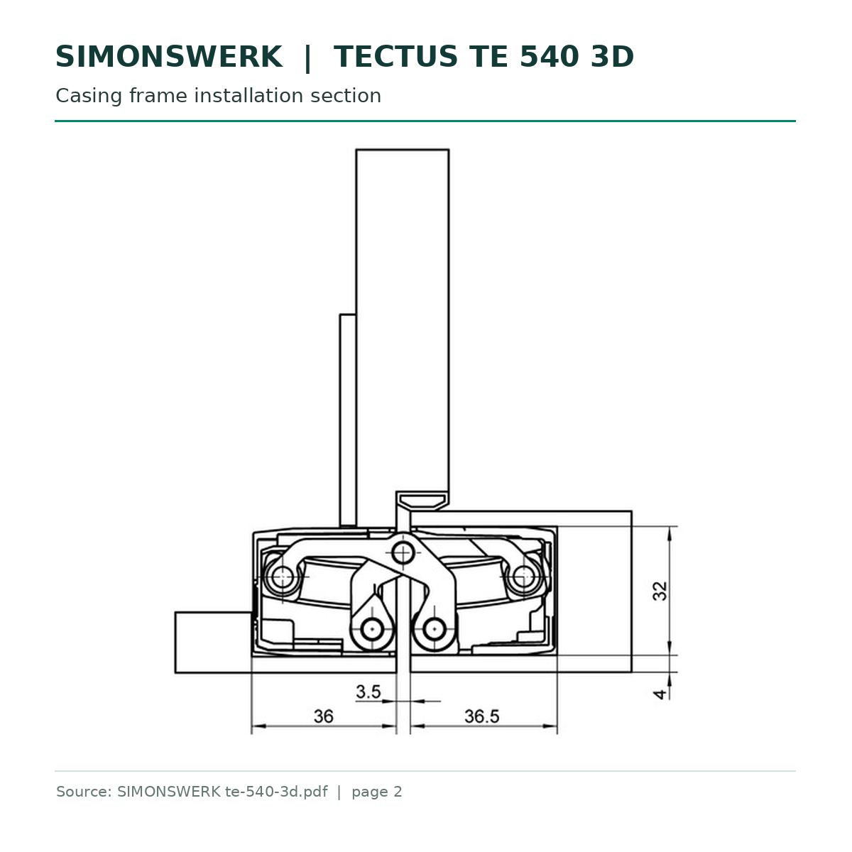 SIMONSWERK TECTUS TE 540 3D casing frame installation section technical drawing