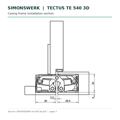 SIMONSWERK TECTUS TE 540 3D casing frame installation section technical drawing