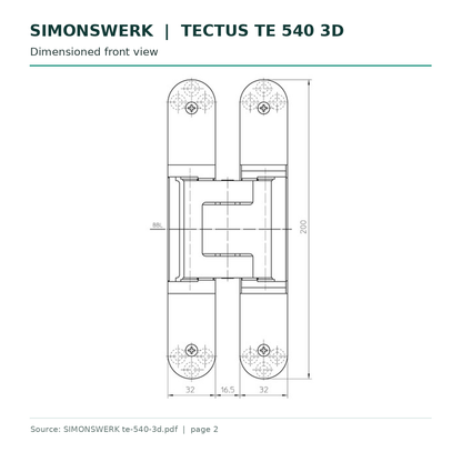 SIMONSWERK TECTUS TE 540 3D dimensioned front view technical drawing